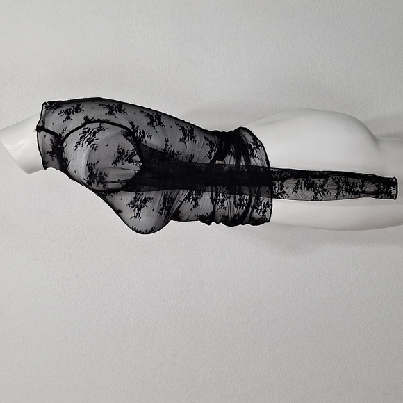 Free For All "NEW" Black Witchy Romantic Sheer Long Sleeve Lace Blouse Size S - Picture 4 of 8